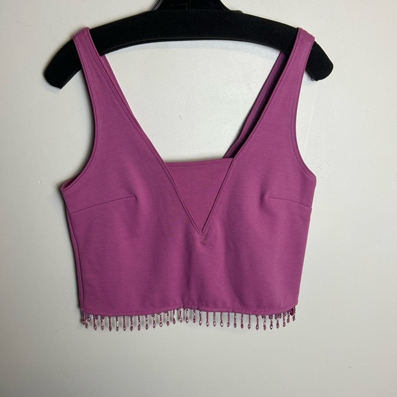 NWT Anthropologie Size XS Crystal Fringe Beaded Stretch Crop Tank Top Purple - Picture 4 of 14